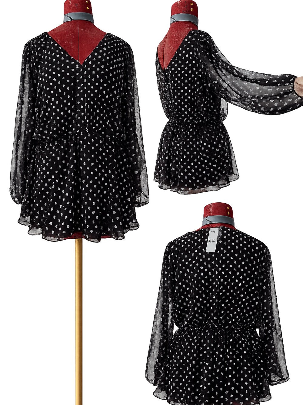 Black Sheer Polka Dot Long Sleeve Romper